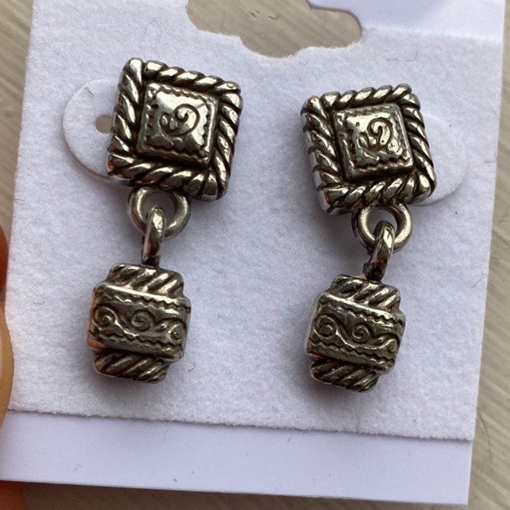 Brighton vintage Silver‎ square scrolled post dangle earrings